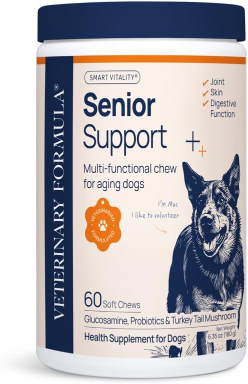 Veterinary Formula Smart Vitality Senior Support Dog Supplements 60ct – Senior Dog Vitamins to Help Promote Mobility, Hip & Joint, Immune Health – Dog Multivitamin with Glucosamine and Chondroitin