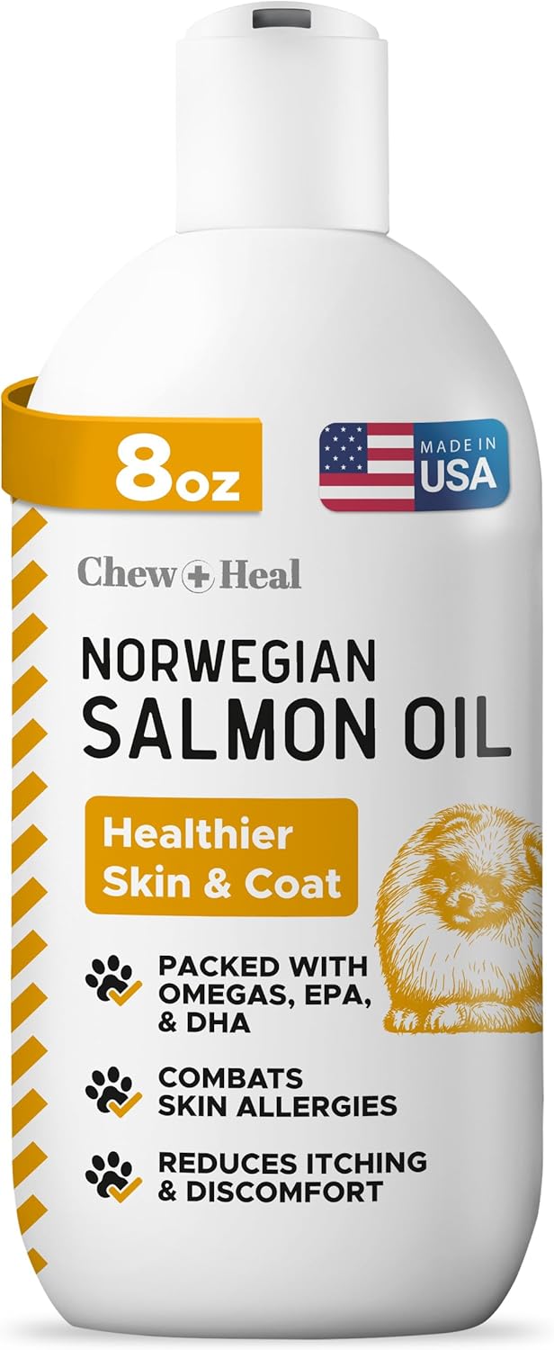 Salmon Oil for Dogs – Premium Fish Oil for Skin and Coat Health – Omega 3 Supplement – Supports Itchy Skin – 8 oz Liquid – Norwegian Dog Salmon Oil – Essential Dog Supplement