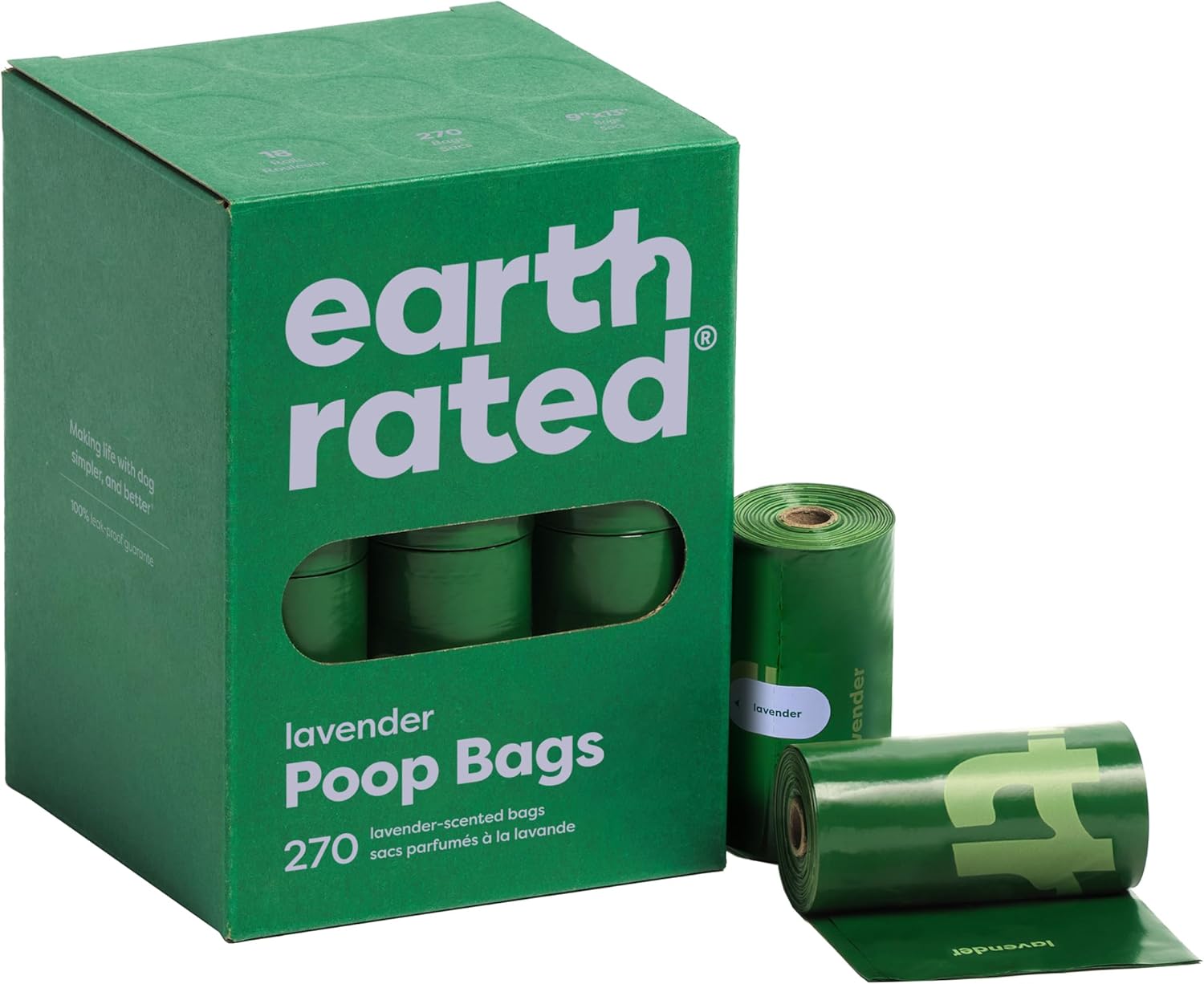 Earth Rated Poop Bags for Dogs, Guaranteed Leak Proof and Extra Thick Waste Bag Refill Rolls, Lavender Scented, 270 Count