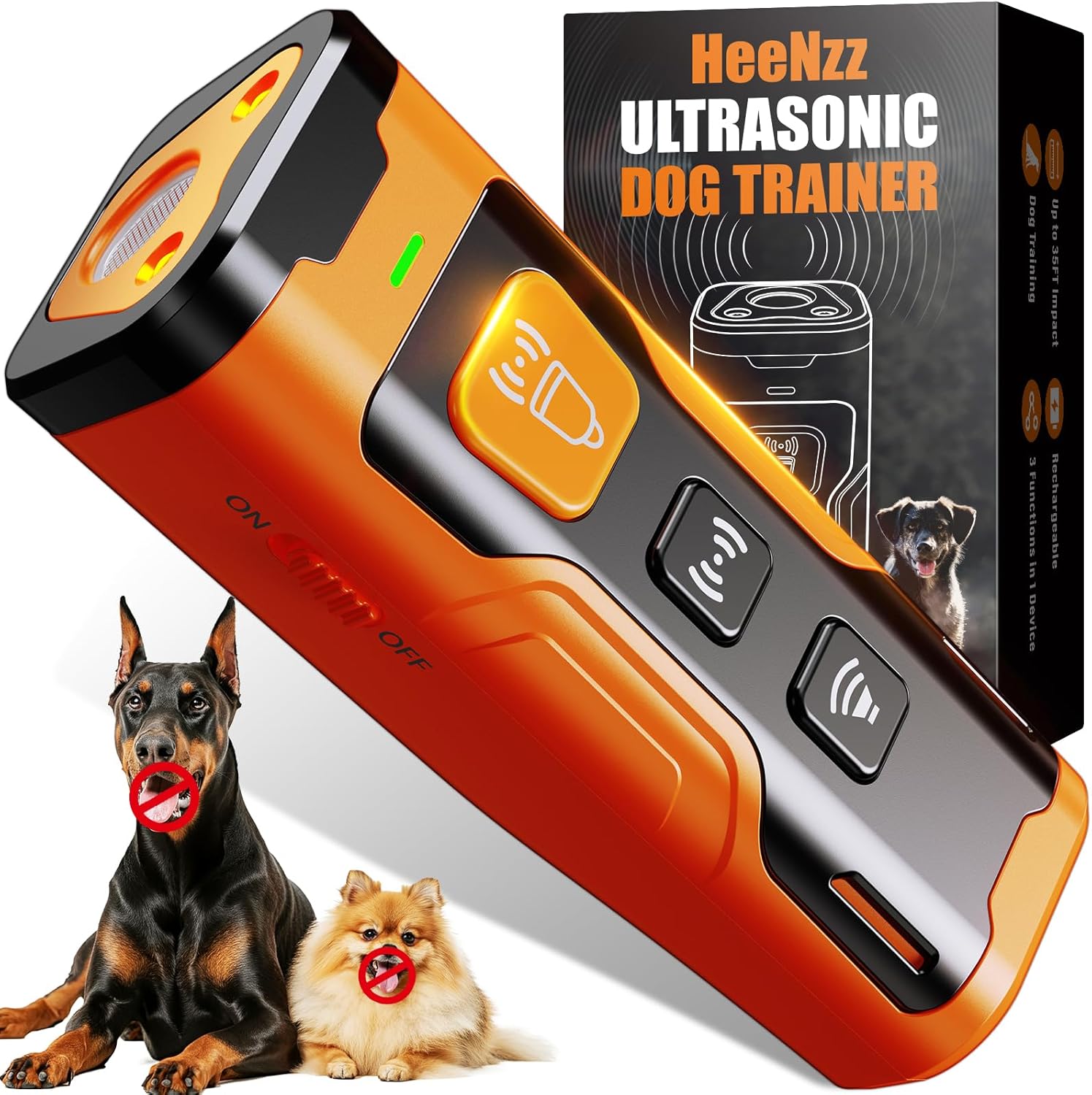 Dog Bark Deterrent Devices for Own or Neighbor’s Dog Ultrasonic Dog Training Device Safe & Effective Portable Anti Barking Device for Dogs Indoor Outdoor Use Orange