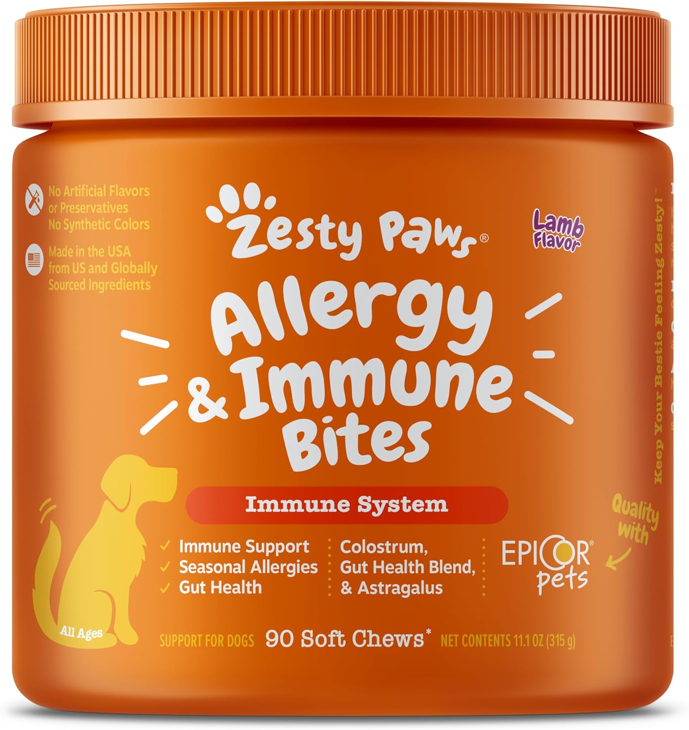 Zesty Paws Dog Allergy Relief- Dog Itching Skin Relief- Dog Probiotics for Itchy Skin and Itchy Ears- Dog Allergy Paw Relief- Dog Allergy Chews- Dog Itch Relief – Dog Skin Allergy Relief – Lamb – 90ct