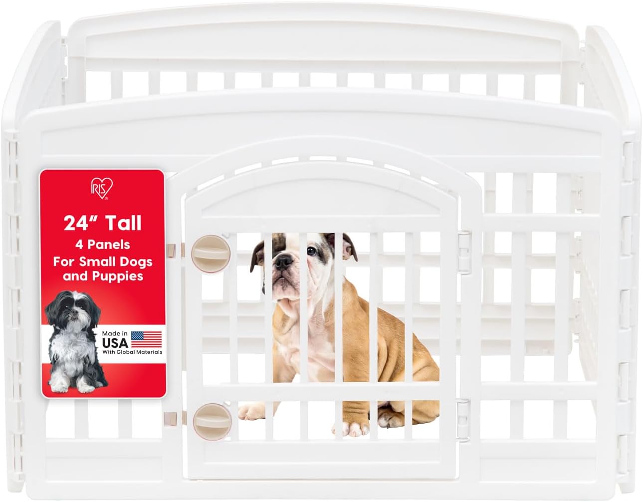 IRIS USA 24″ 4-Panel Dog Playpen with Door, 35 x 35 x 24, Puppy Playpen, Dog Play Pen Indoors, Pet Fence, Puppies/Small Dogs, White