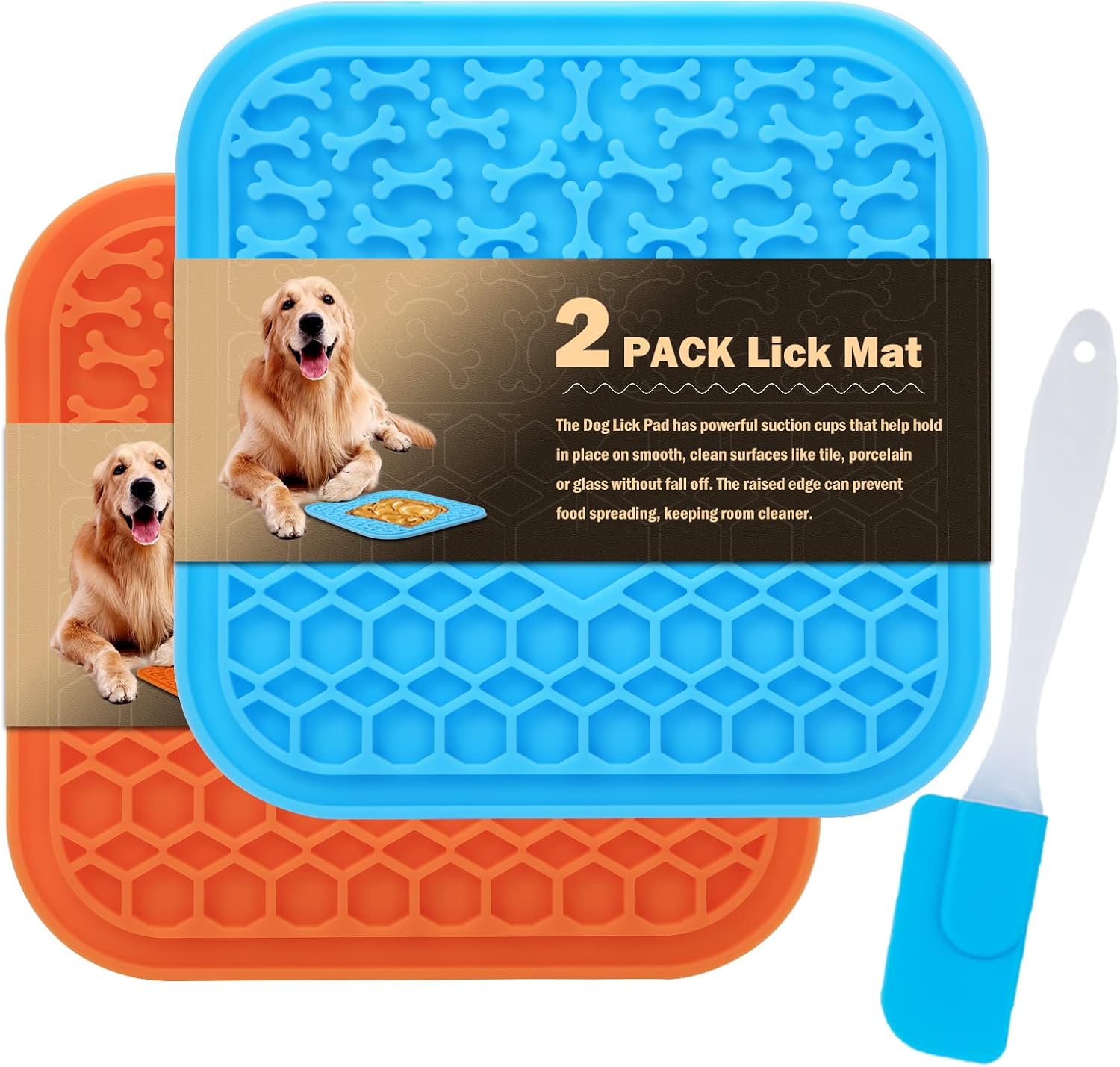 Lick Mat for Dogs – Slow Feeder Licking Mat with Suction Cups for Peanut Butter, Food Treats & Yogurt – 2 Pack