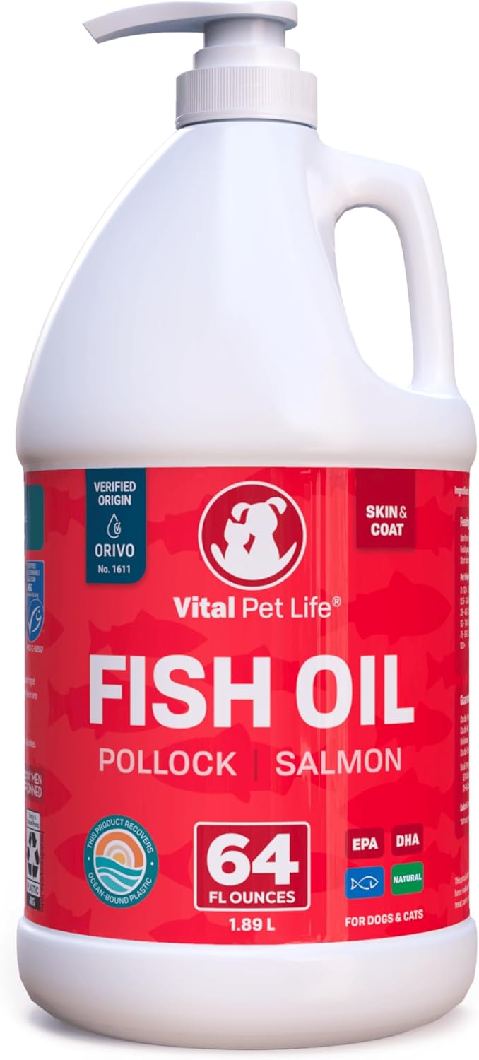 Fish Oil for Dogs – Healthy Skin & Coat, Salmon, Pollock, All Natural Supplement for Pets, Itching Scratching Allergy & Inflammation Defense, Omega 3 EPA DHA, Brain & Heart Health, 64 oz
