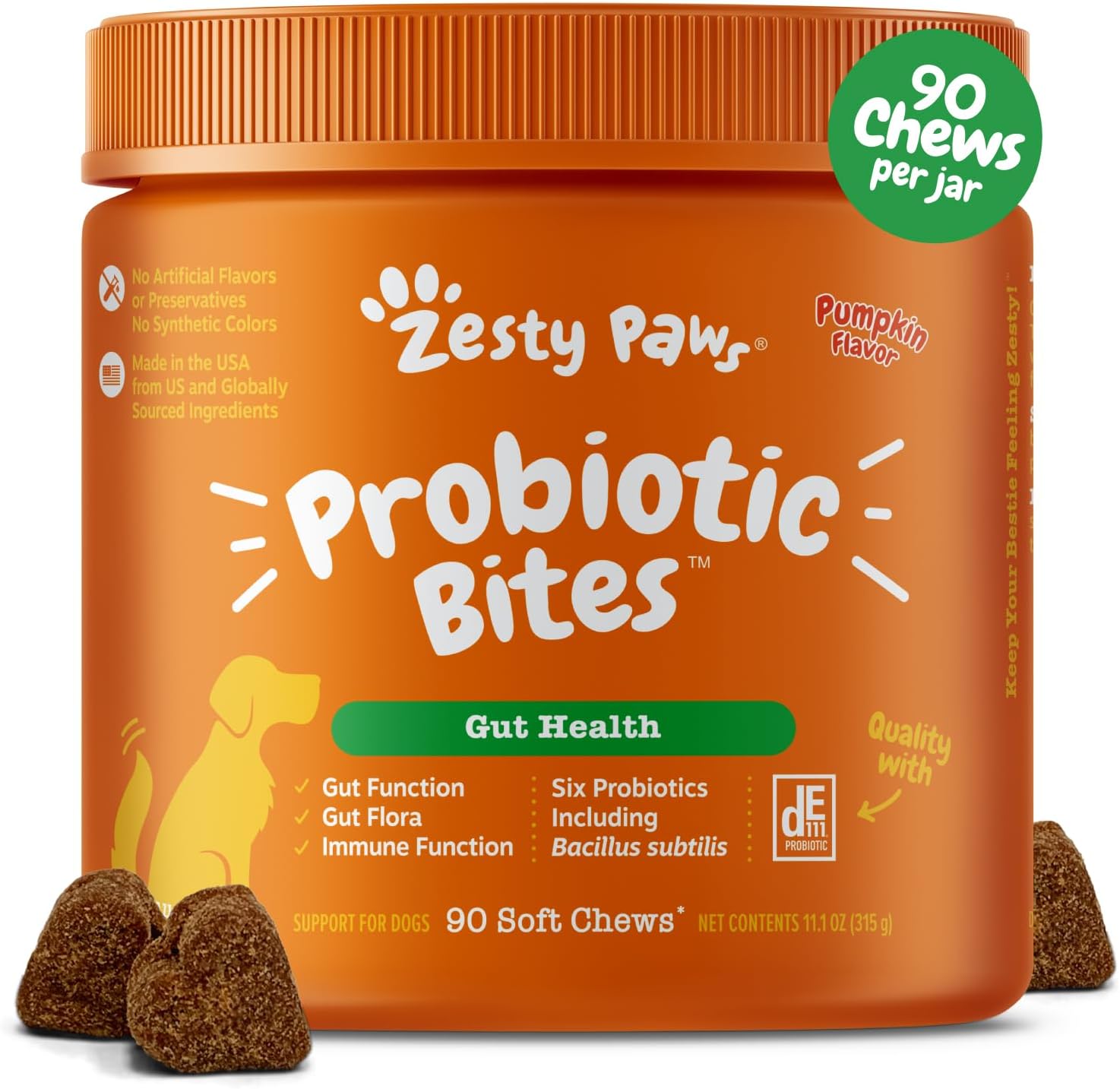 Zesty Paws Probiotics for Dogs – Digestive Enzymes for Gut Flora, Digestive Health, Diarrhea & Bowel Support – Clinically Studied DE111 – Dog Supplement Soft Chew for Pet Immune System – Pumpkin