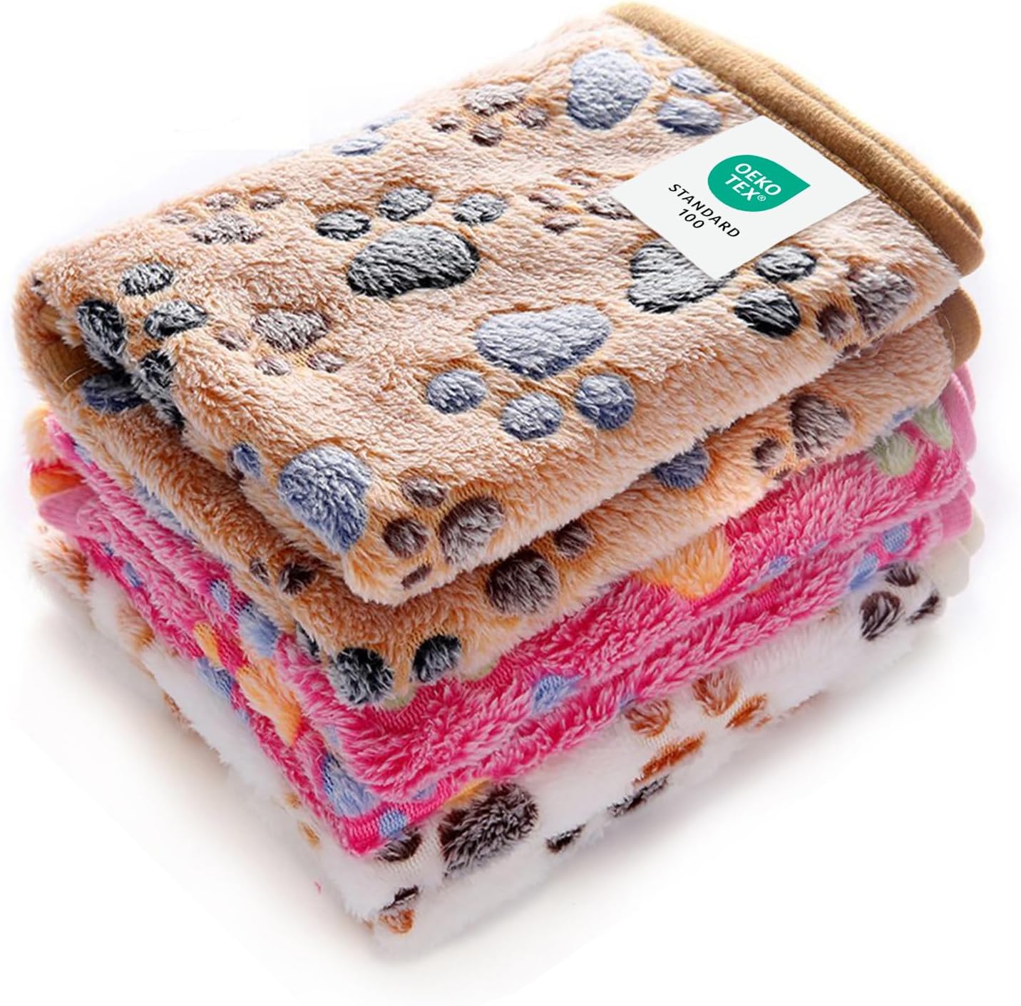 1 Pack 3 Blankets Super Soft Fluffy Premium Fleece Pet Blanket Flannel Throw for Dog Puppy Cat Paw Brown/Pink/White Small(23×16 inch)