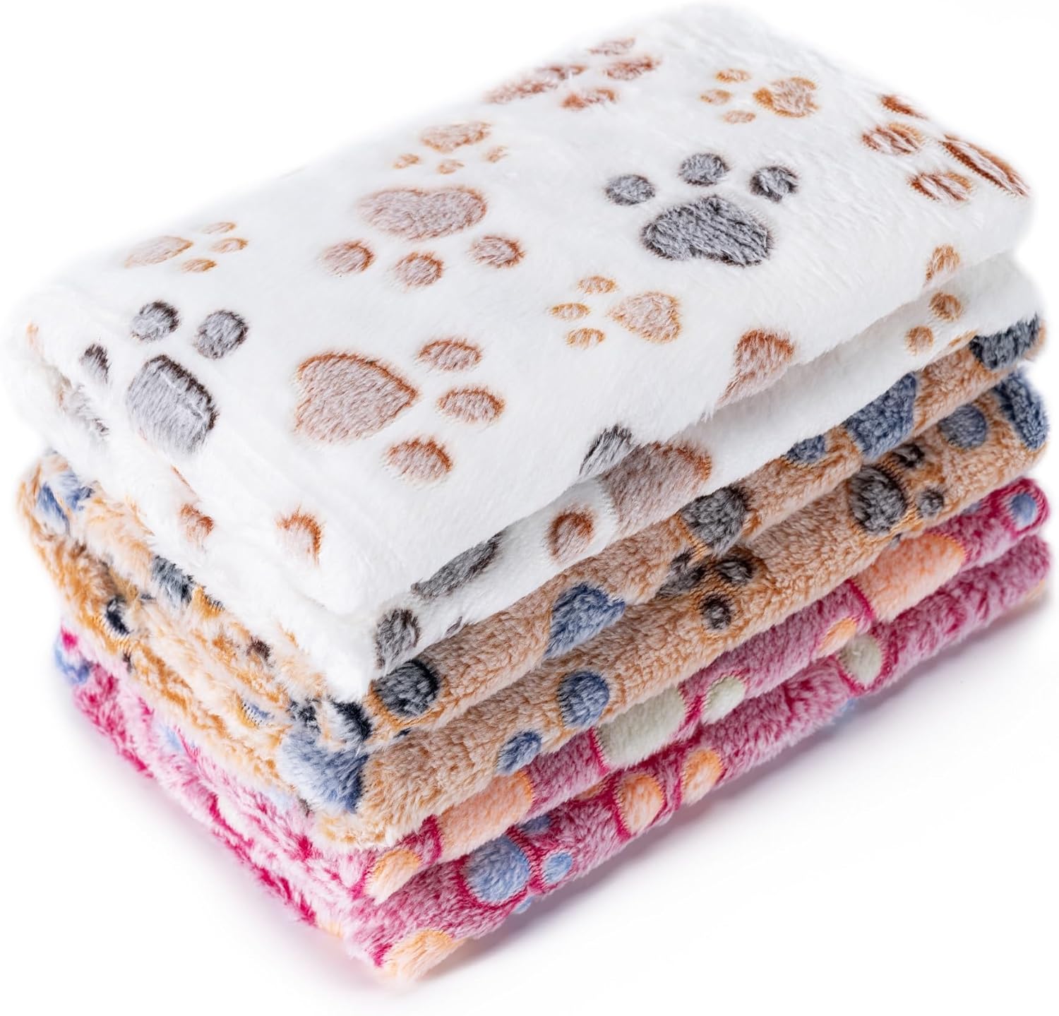 1 Pack 3 Blankets Super Soft Fluffy Premium Fleece Pet Blanket Flannel Paw Printed Throw for Dog Puppy Cat (Small 23×16”, Brown, Pink, White)
