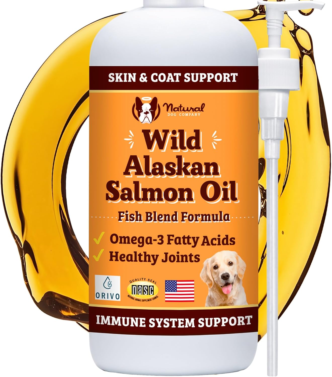Natural Dog Company Wild Alaskan Salmon Oil Formula with Omega 3, Fish Oil for Dogs Supplement, Skin & Coat Dog Oil, Itchy Relief, Immune Support for Joints & Heart, Liquid Food Topper, 16 oz.