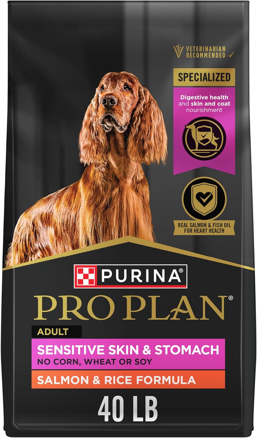 Purina Pro Plan Sensitive Skin and Stomach Dog Food Dry, Adult Salmon & Rice Formula, Digestive Health – 40 lb. Bag