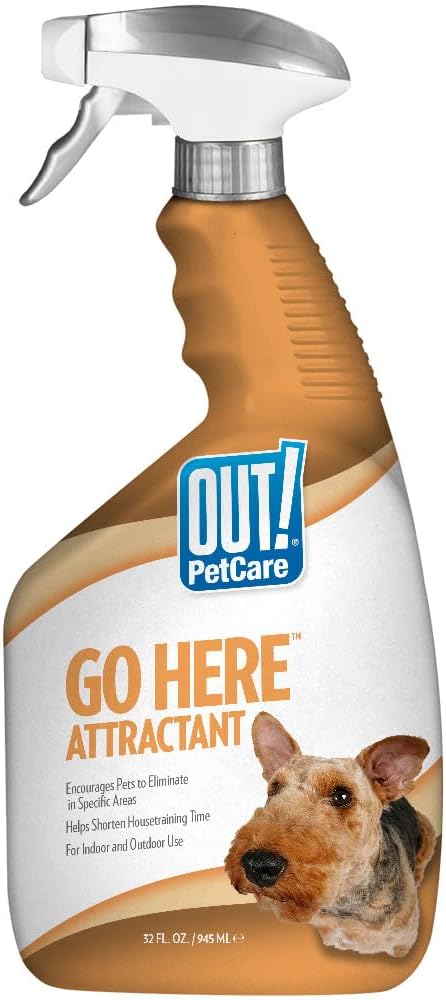 OUT! PetCare Go Here Attractant Dog and Puppy Potty Training Spray, Safe & Effective Puppy Pee Spray, Dog Housebreaking Supplies, Indoor and Outdoor House Training Tool, 32 oz